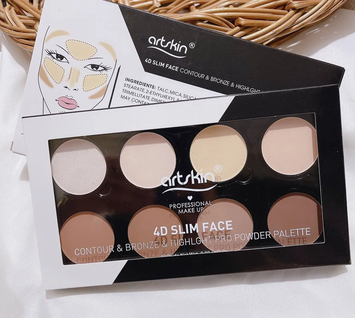 پالت کانتور و هایلایتر پودری 8 رنگ آرت اسکین مدل 4D Slim Face