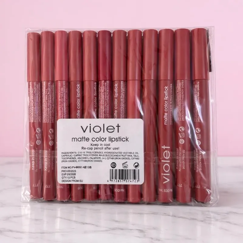 پک 12 عددی رژ لب مدادی مات ویولت